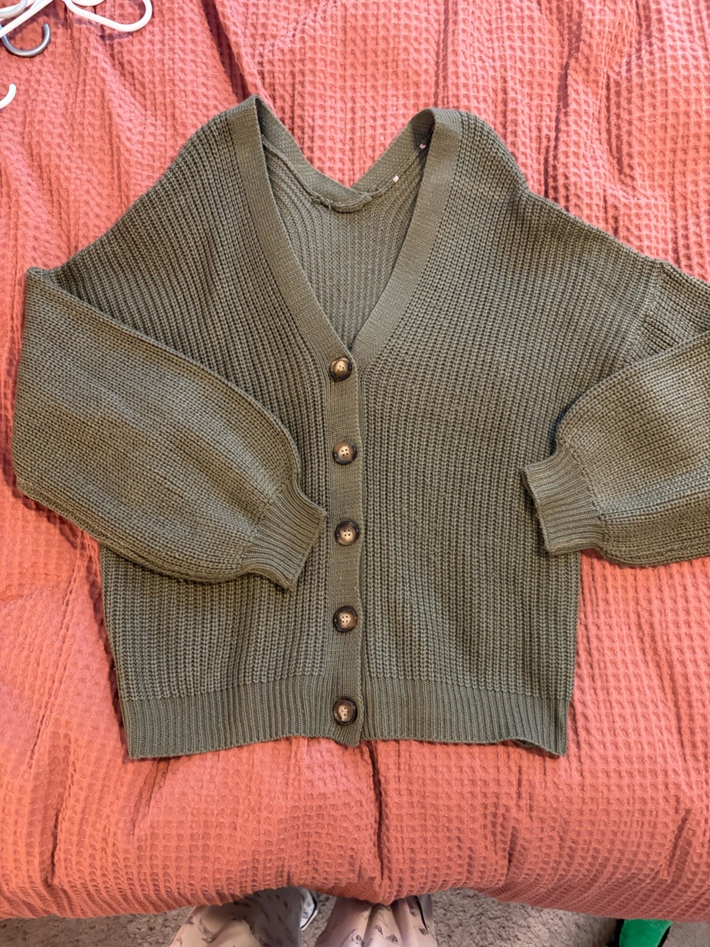 Olive Green Button-Front Knit Women's Sweater